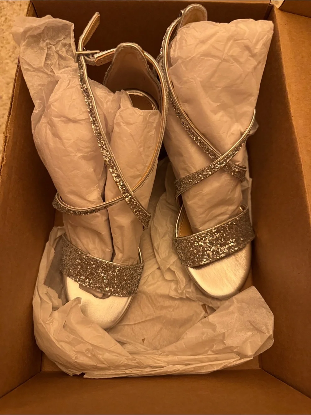 Jewel Badgley Mischka Silver Glitter Strappy Heel Sandals